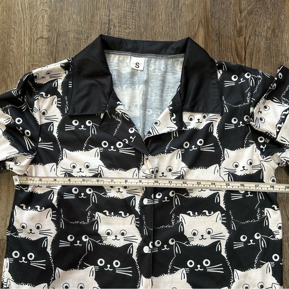 Black and White Cat Print Pajama Set Top Small Bottoms XS - Picture 5 of 8